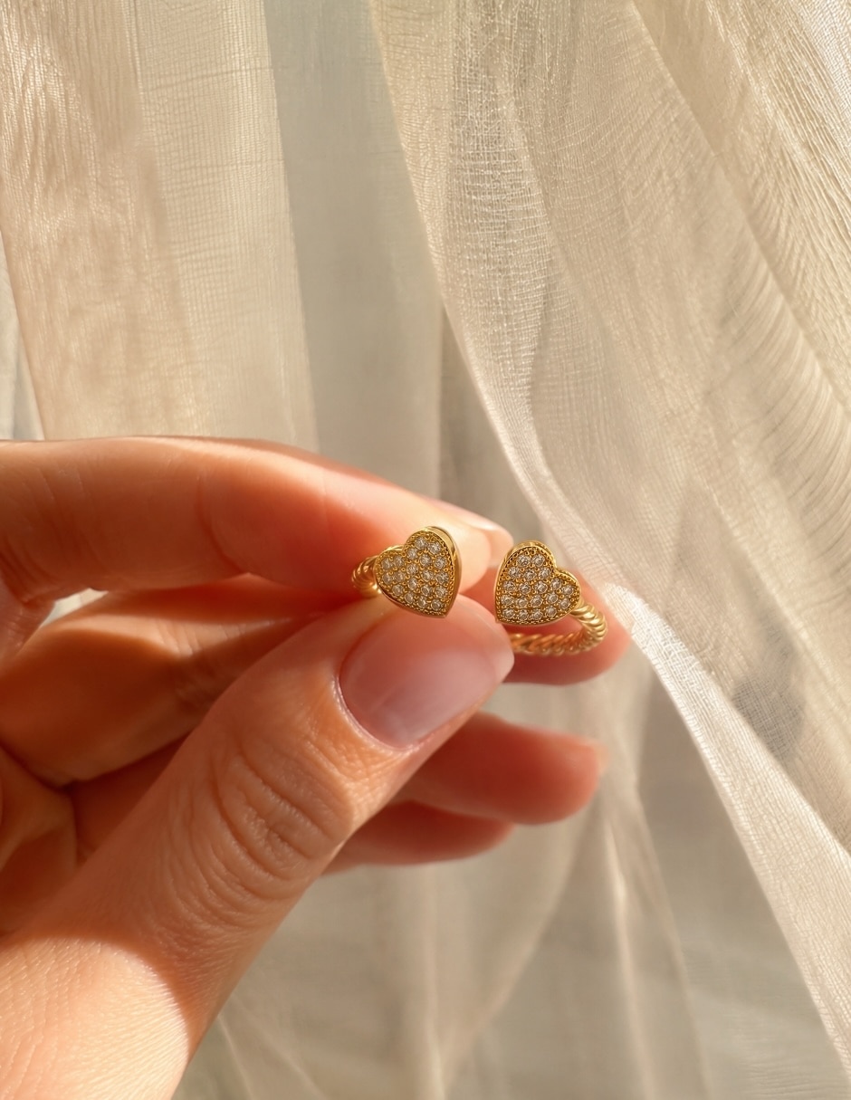 Anillo de corazón yoiko amorette golden zirconia baño de oro