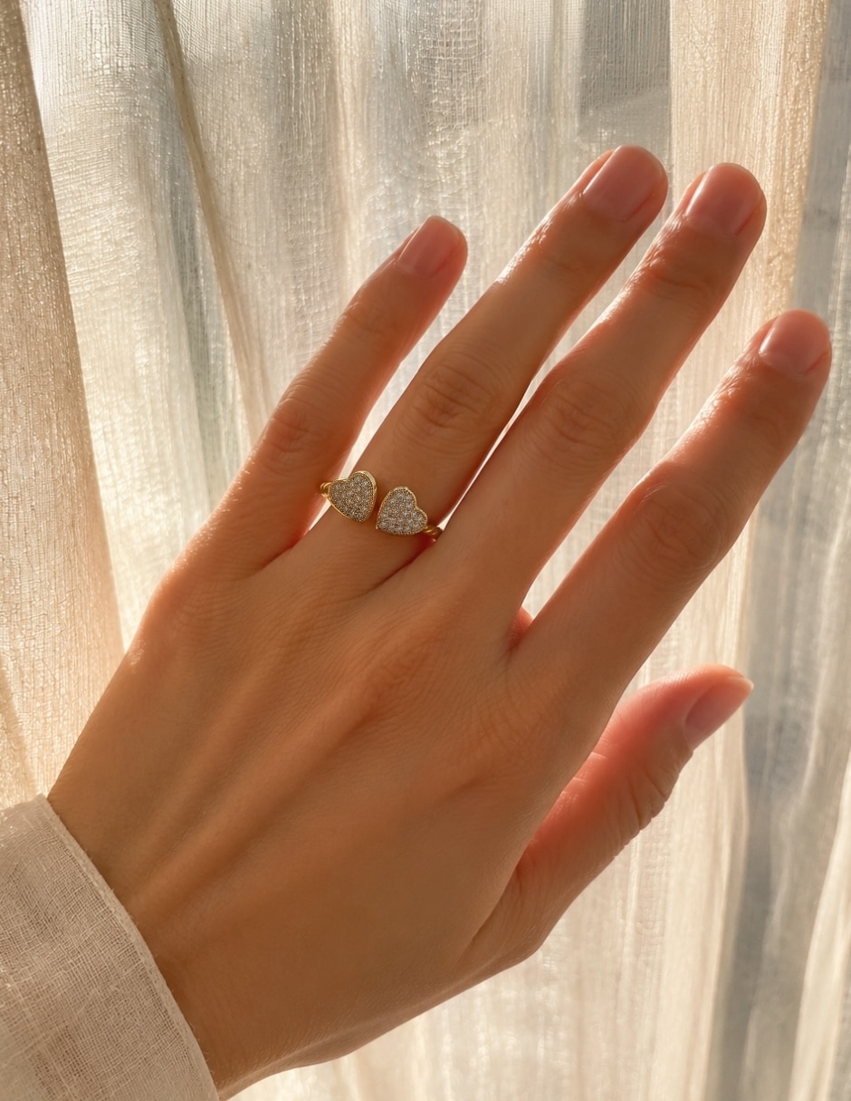 Anillo de corazón yoiko amorette golden zirconia baño de oro