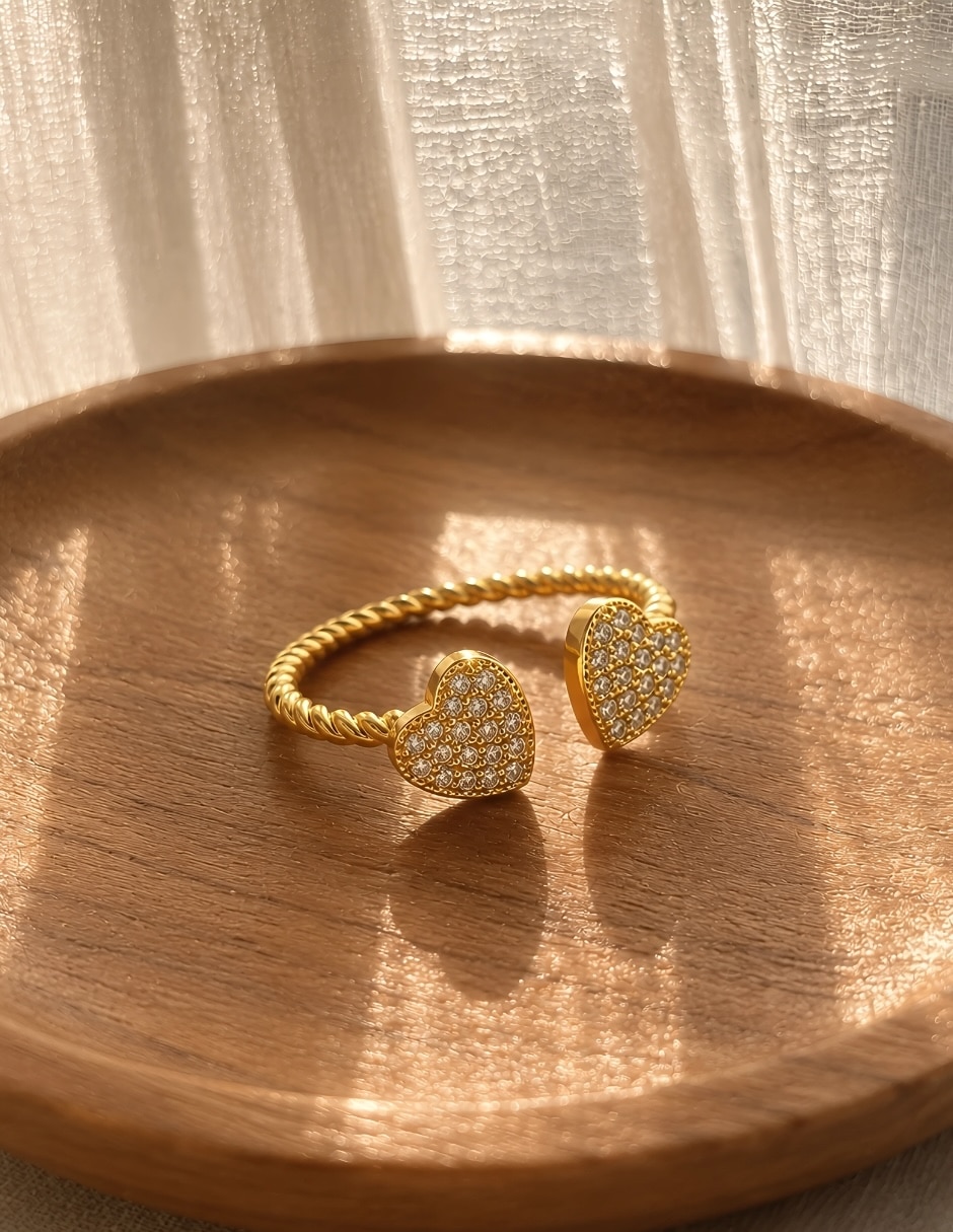Anillo de corazón yoiko amorette golden zirconia baño de oro