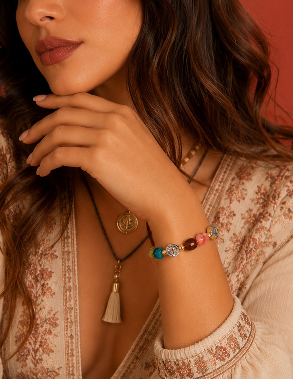 Pulsera con resina san benito arcoíris 4