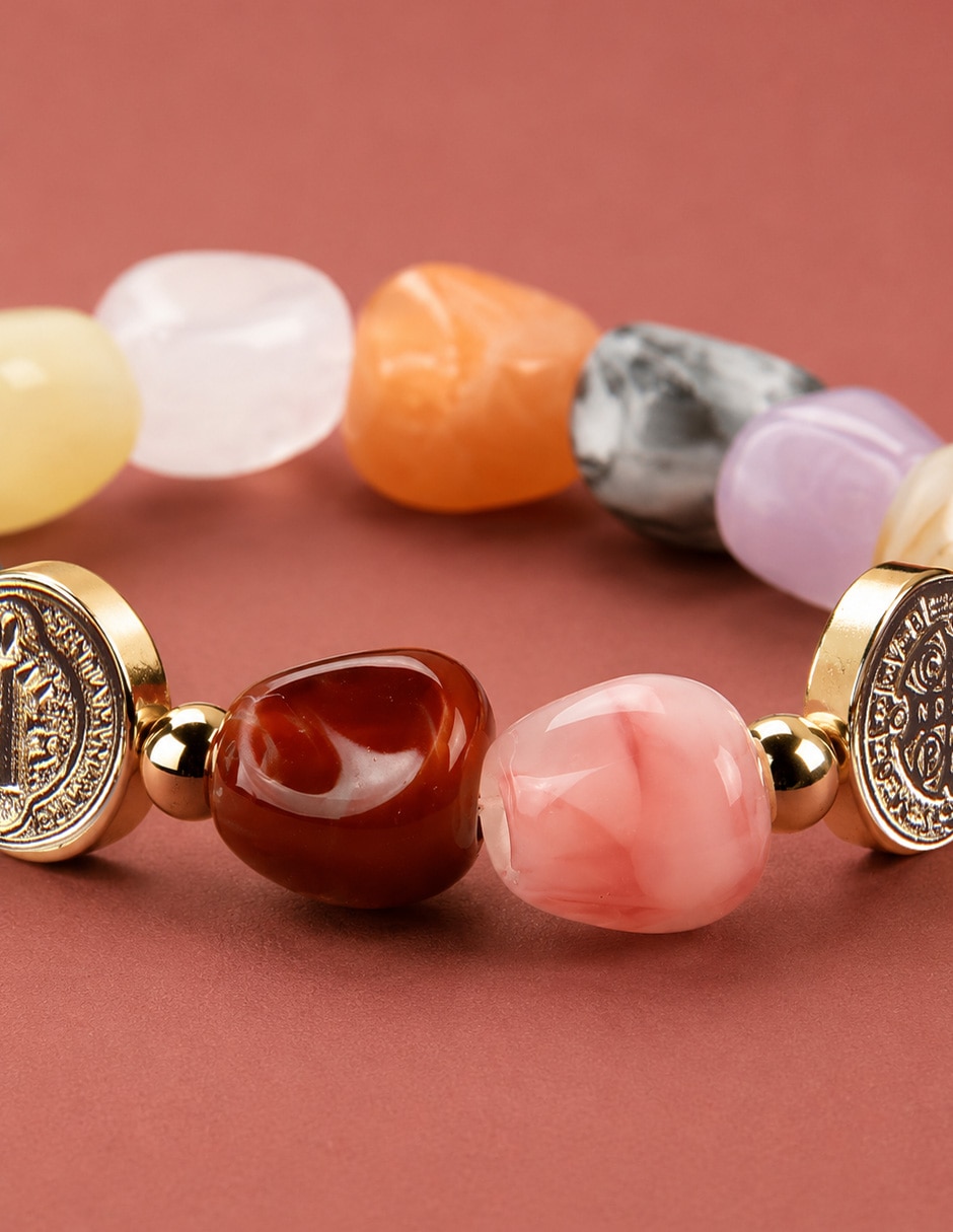 Pulsera con resina san benito arcoíris 7