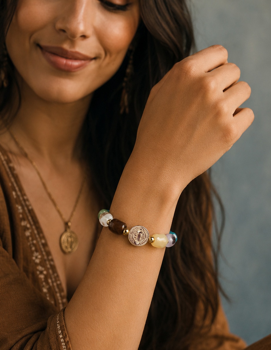 Pulsera yoiko con resina san benito arcoíris