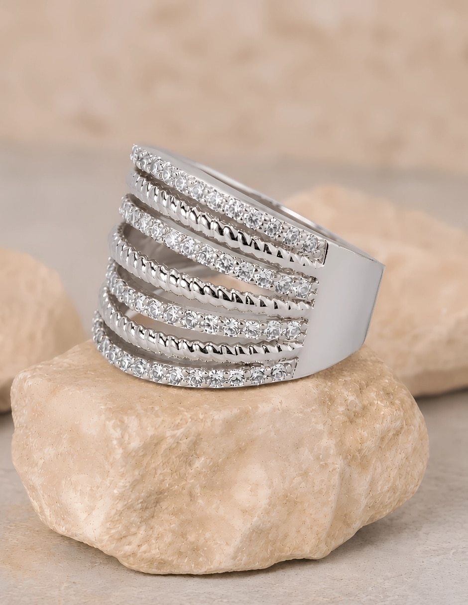 Anillo Yoiko zirconia baño de rodio