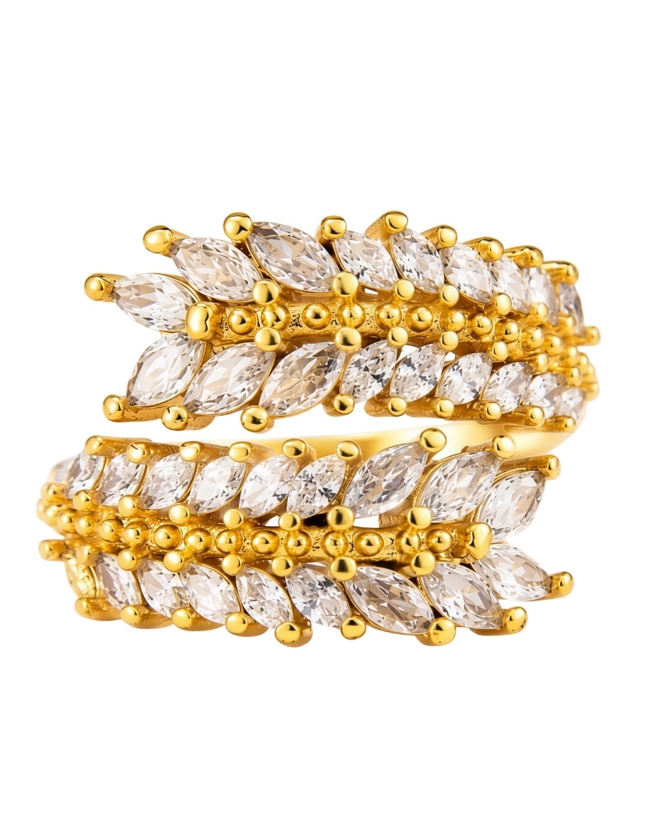 Anillo de hoja yoiko éclat zirconia baño de oro