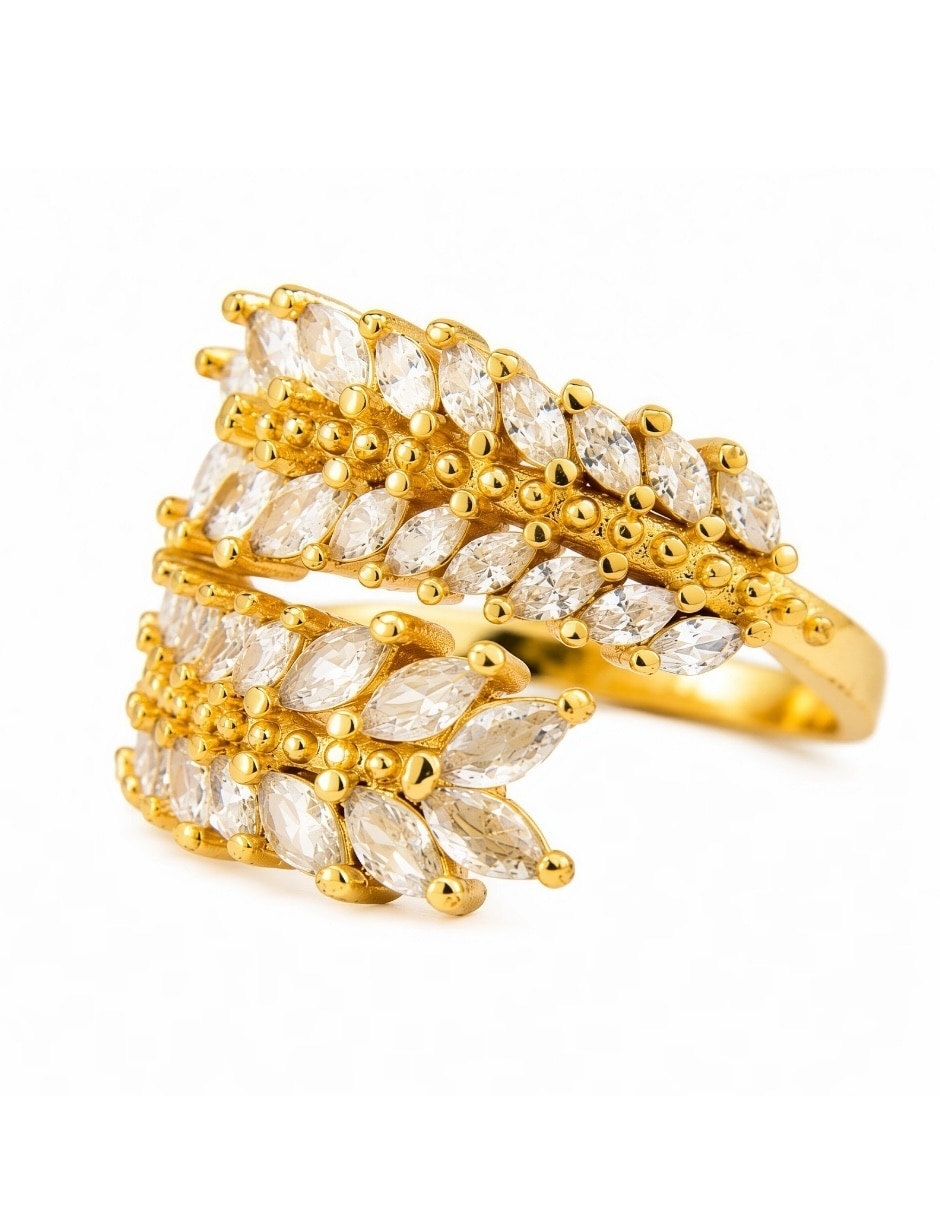 Anillo de hoja yoiko éclat zirconia baño de oro