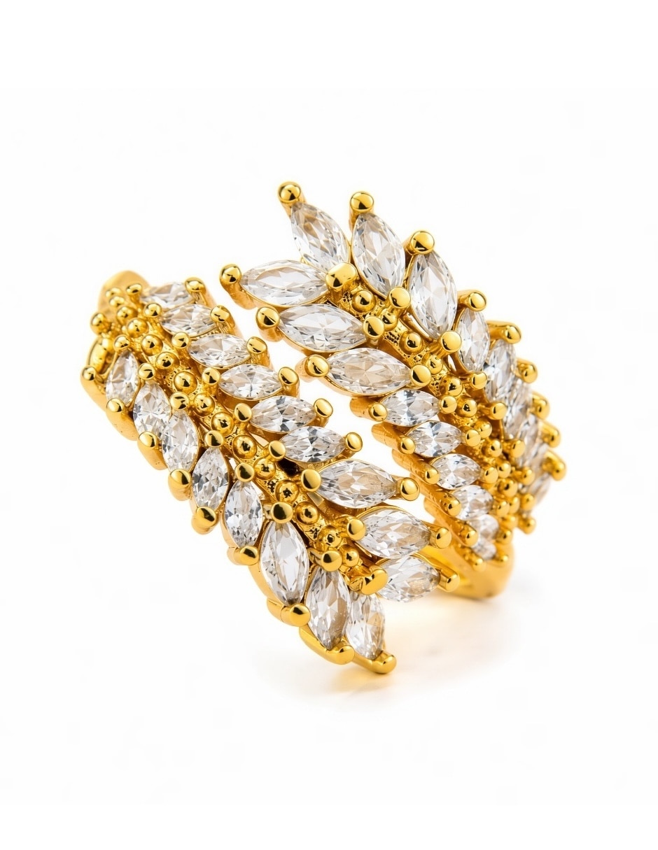Anillo de hoja yoiko éclat zirconia baño de oro