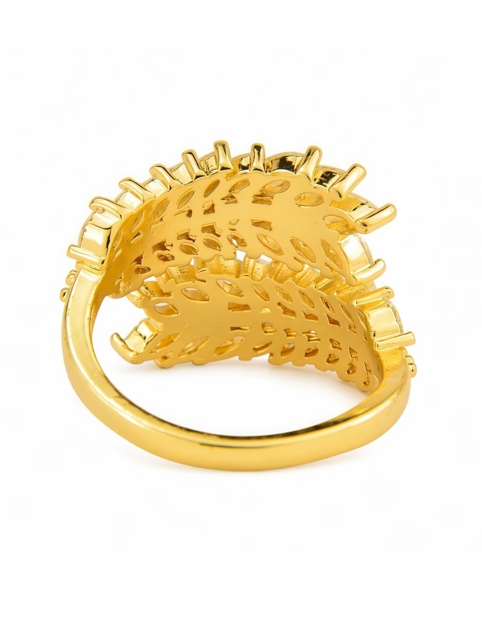 Anillo de hoja yoiko éclat zirconia baño de oro
