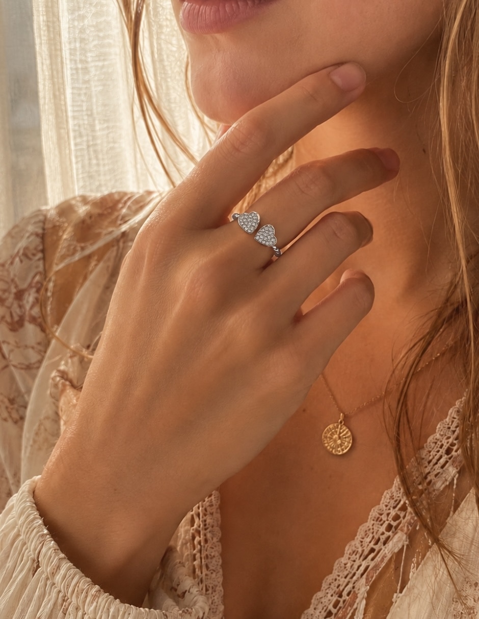 Anillo de corazón yoiko amorette zirconia baño de rodio