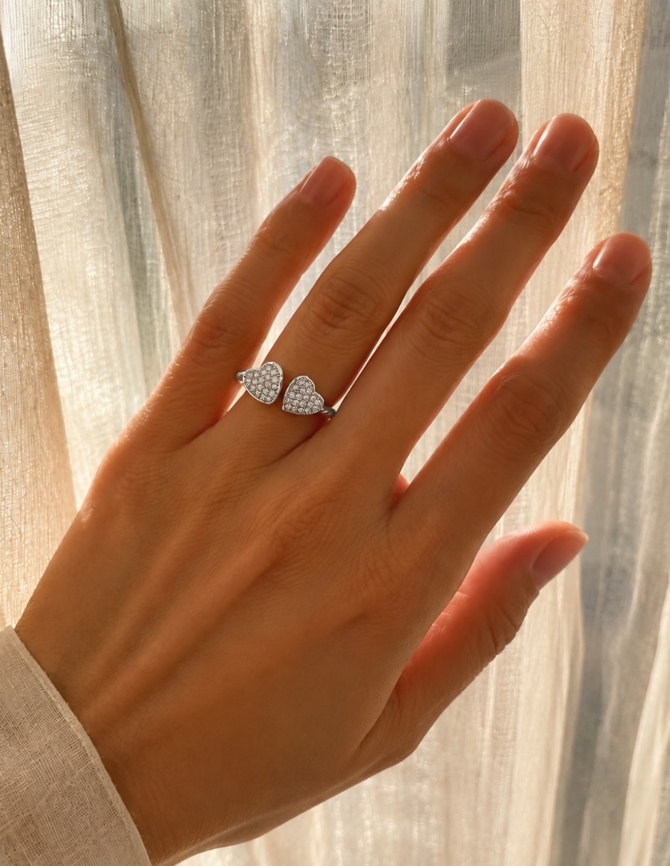 Anillo de corazón yoiko amorette zirconia baño de rodio