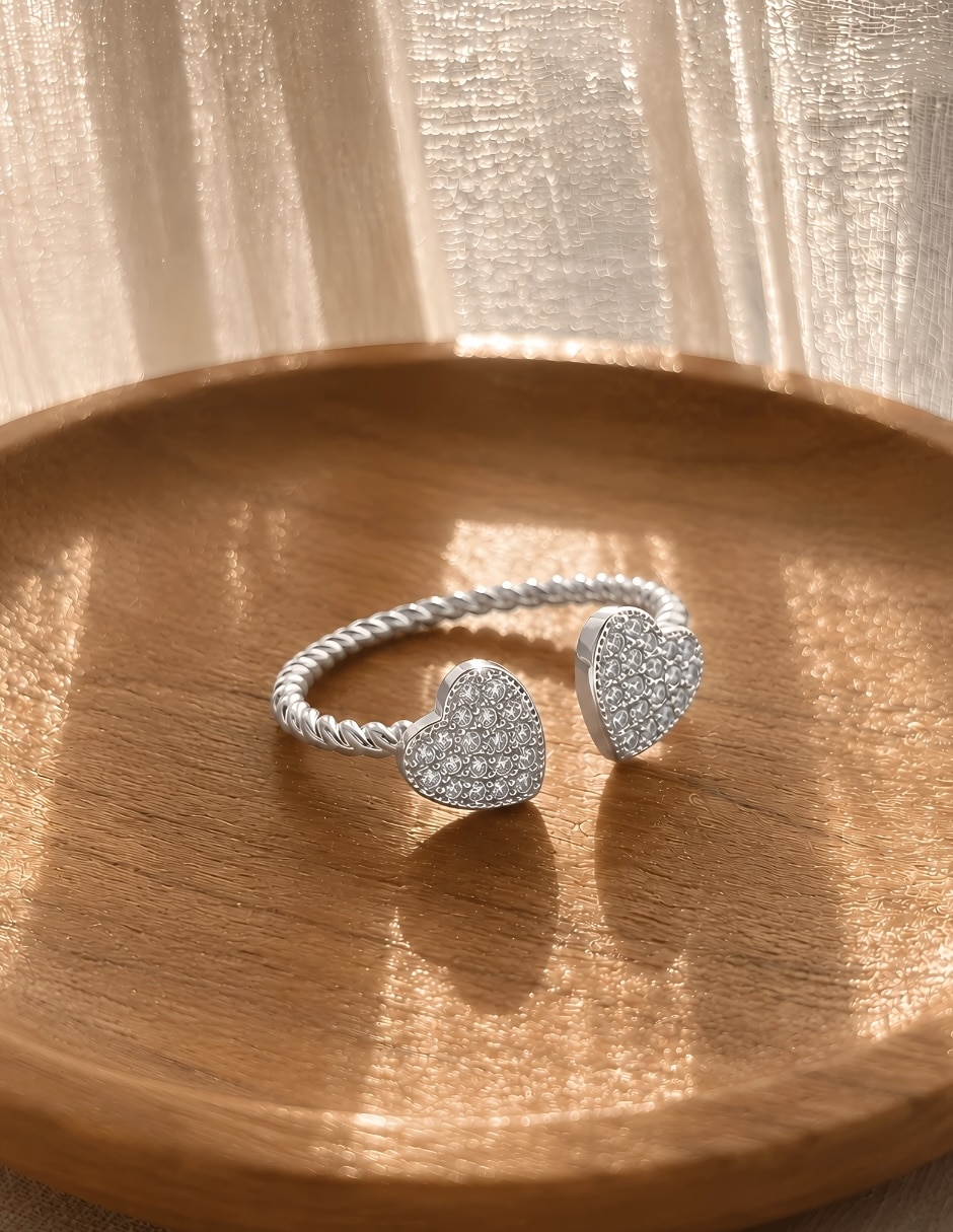 Anillo de corazón yoiko amorette zirconia baño de rodio