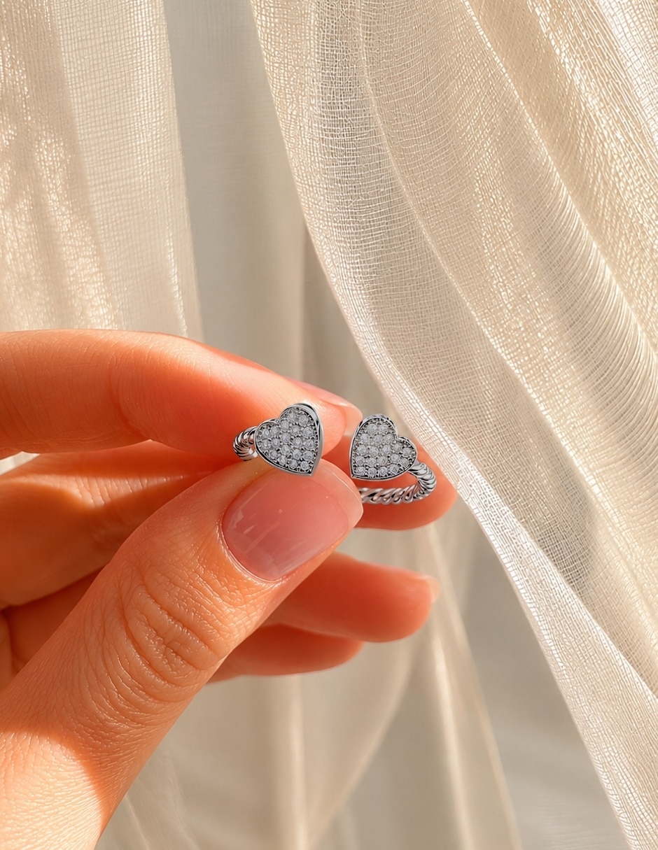 Anillo de corazón yoiko amorette zirconia baño de rodio