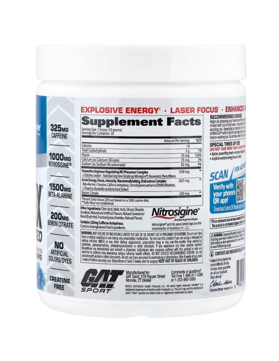 Nitraflex advanced formula 30 serv blue raspberry Genérica con cafeína sabor frambuesa