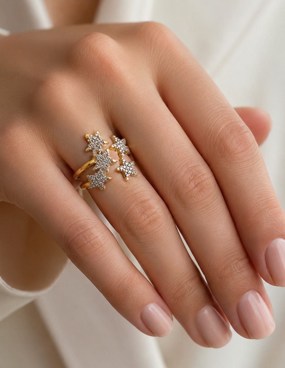 Anillo se estrella Yoiko Stellar baño de oro 18 k