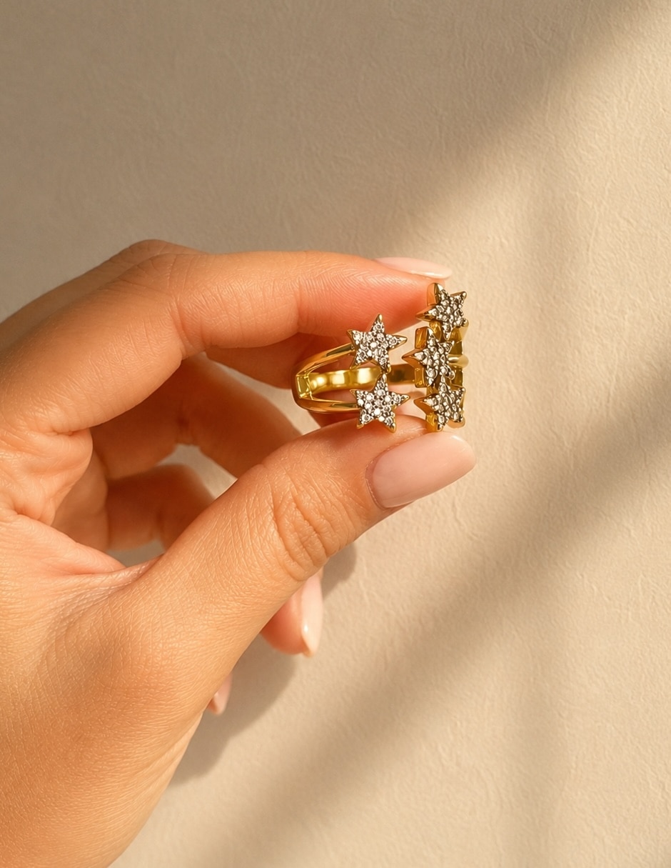 Anillo se estrella Yoiko Stellar baño de oro 18 k