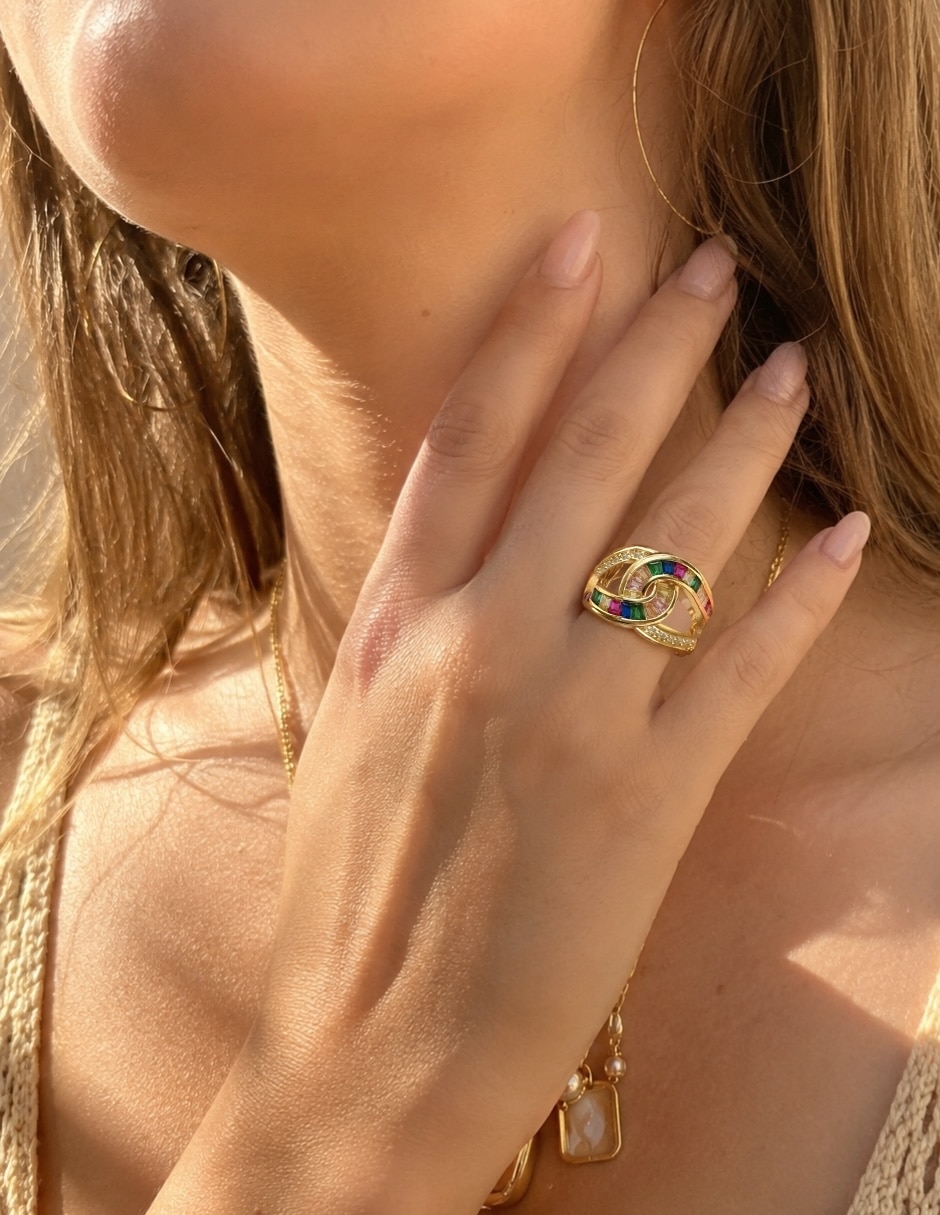 Anillo yoiko iris zirconia baño de oro