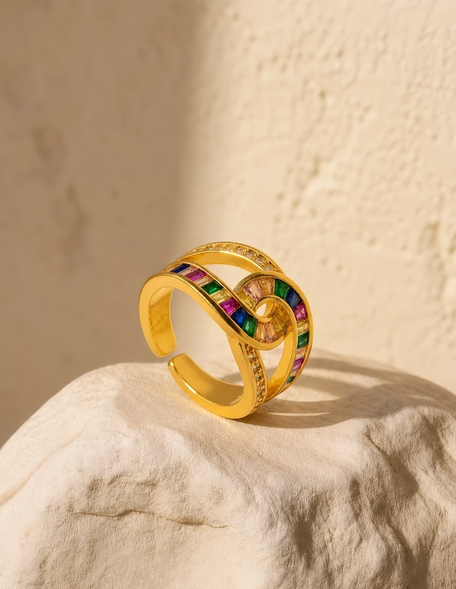 Anillo yoiko iris zirconia baño de oro
