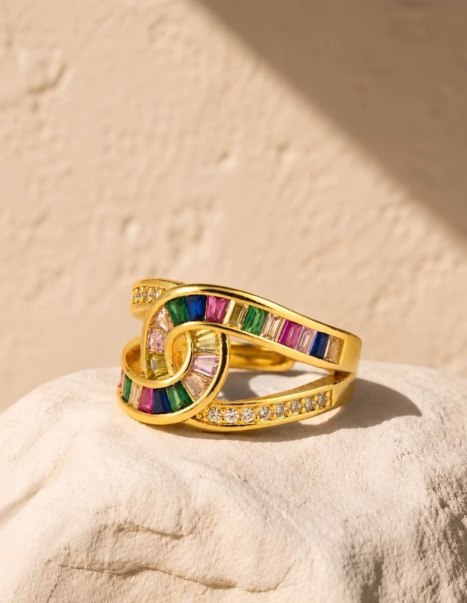 Anillo yoiko iris zirconia baño de oro