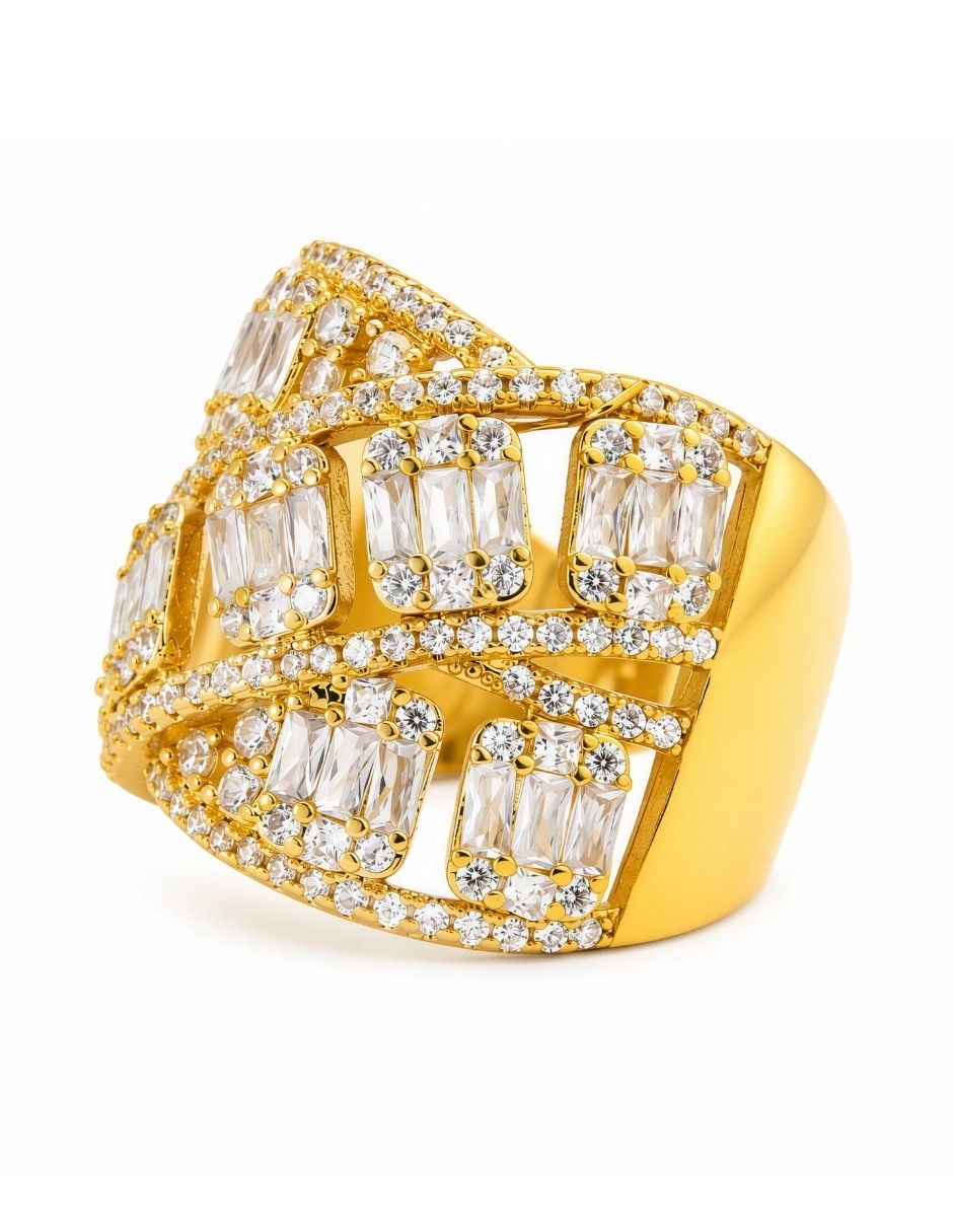 Anillo zirconia baño de oro 3