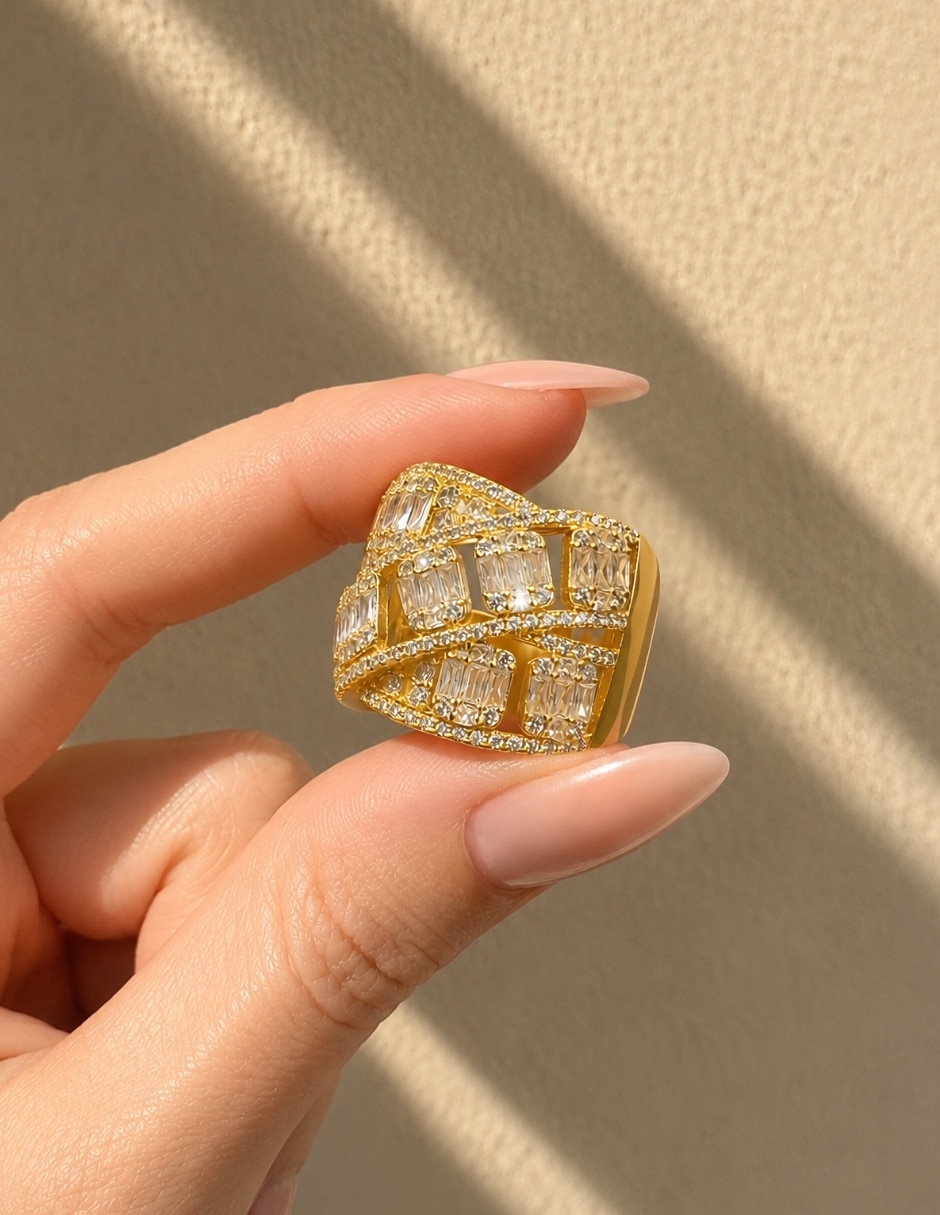 Anillo zirconia baño de oro 4