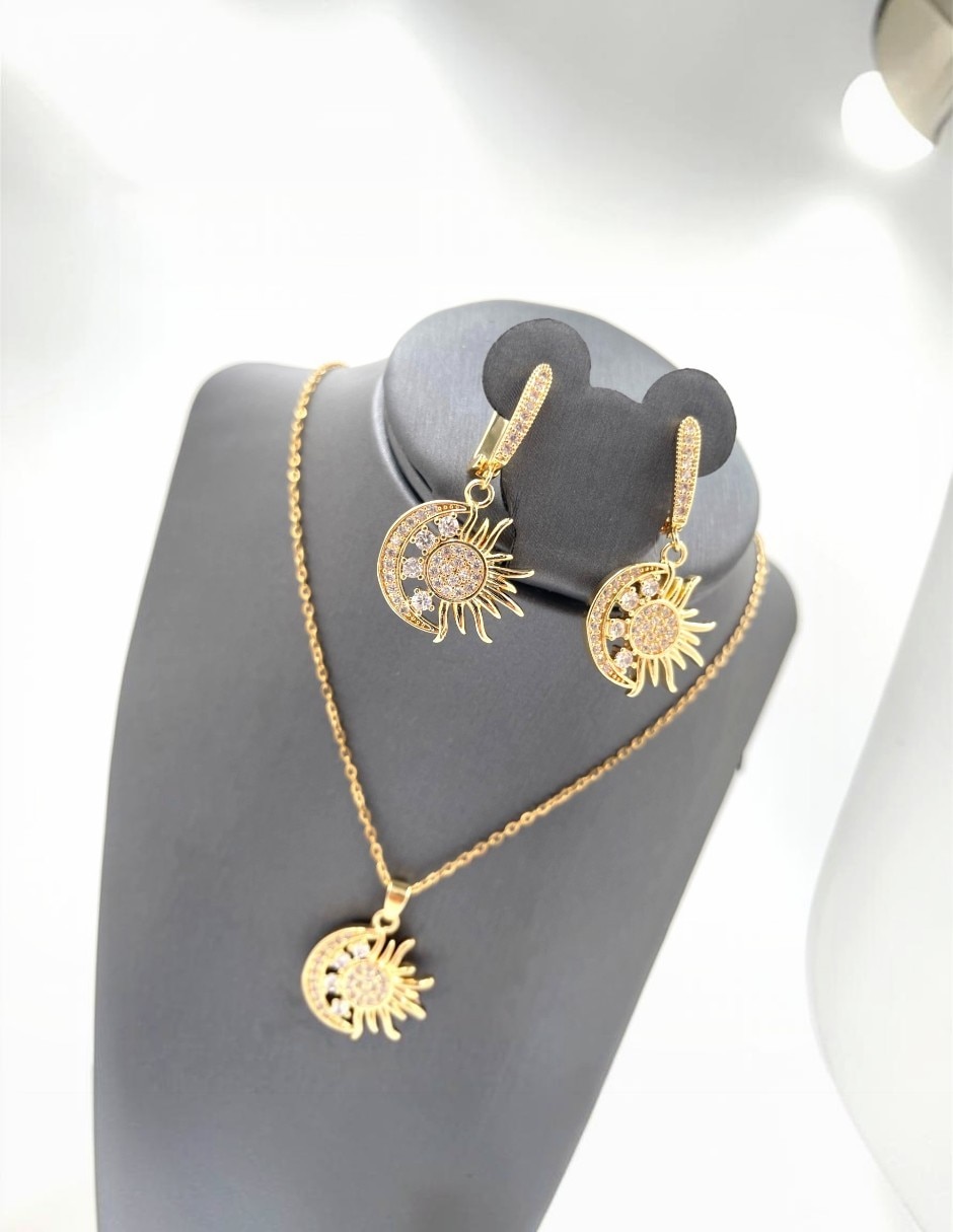 Aretes y collar de sol arette arette accesorios luna de zirconia zirconia 3