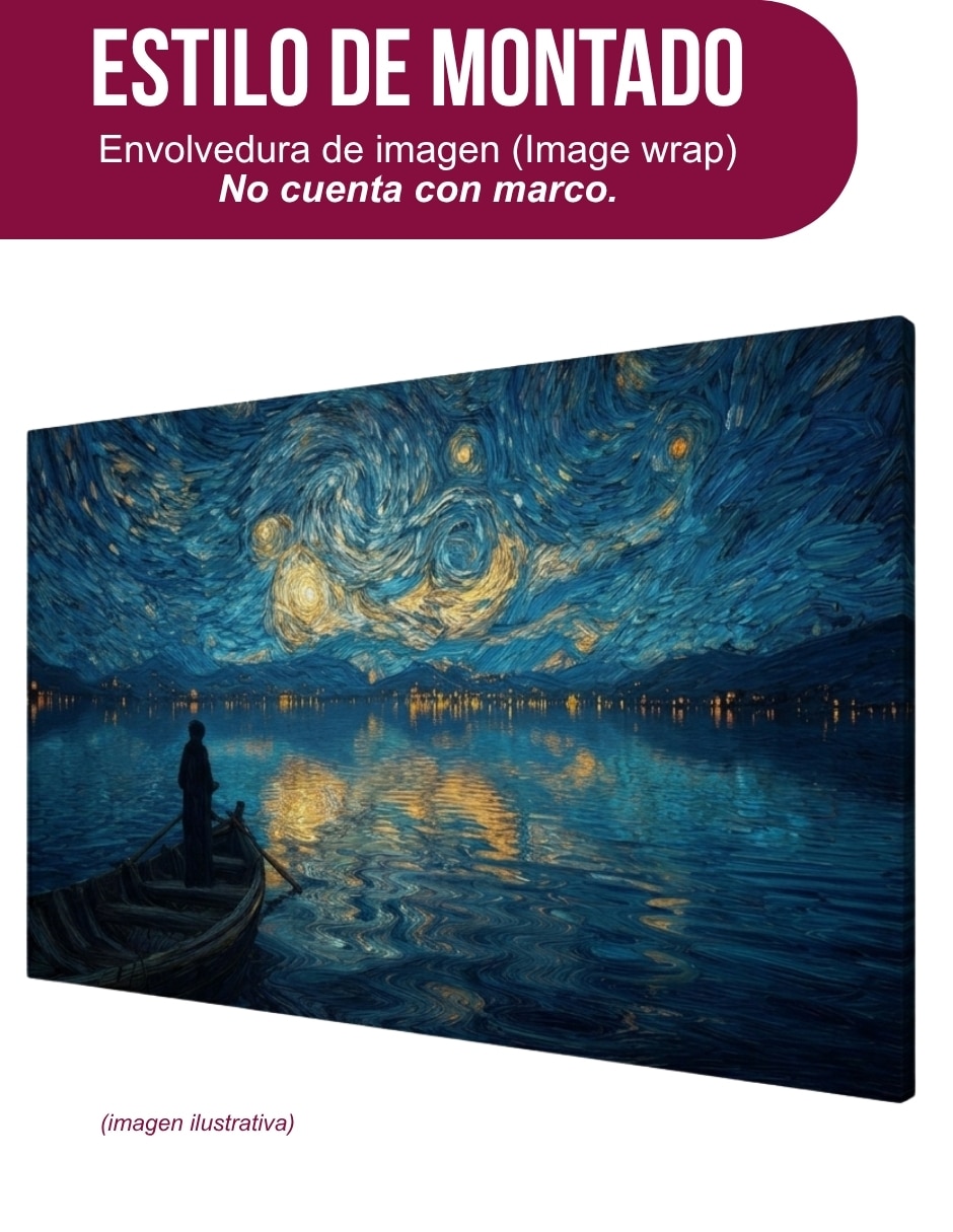 Cuadro decorativo Genérica Impresion en tela lago Bajo la noche estrellada