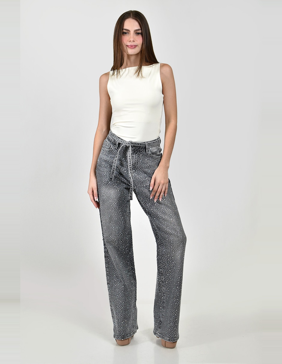 Jeans regular wide leg cintura alta para mujer