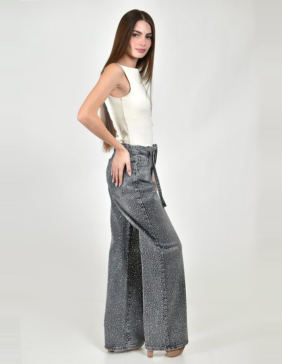 Jeans regular wide leg cintura alta para mujer 2