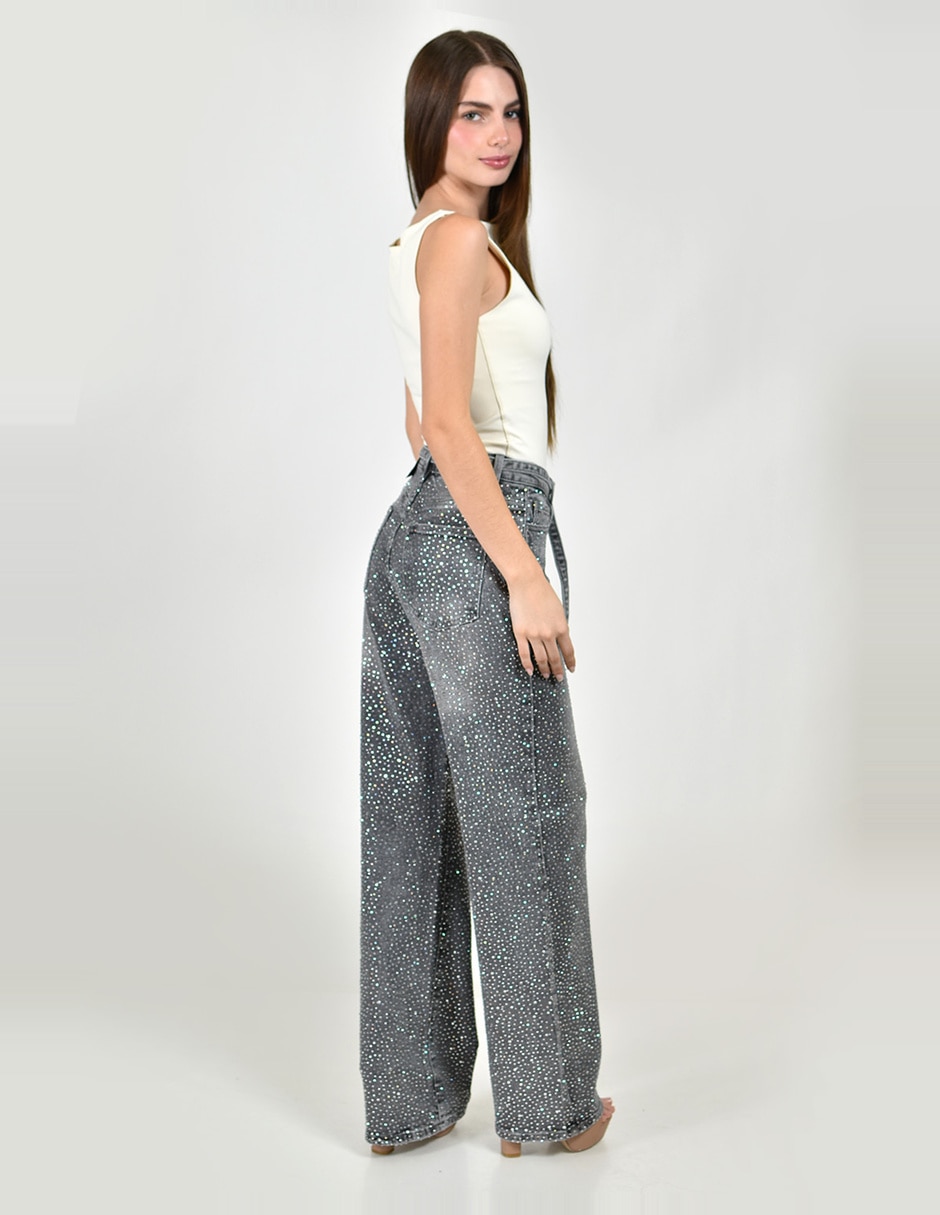 Jeans regular wide leg cintura alta para mujer 5