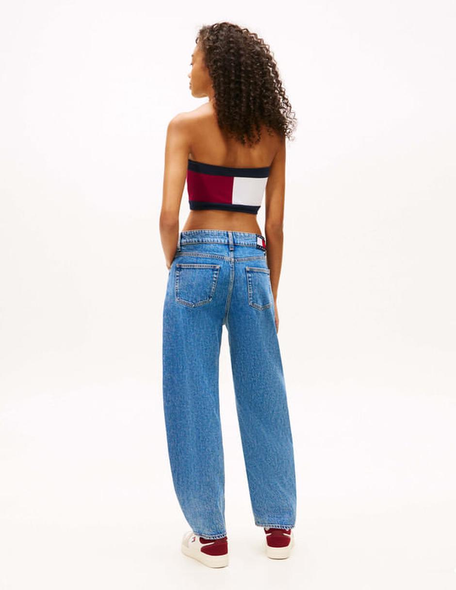 Jeans regular barrel media cintura para mujer 2