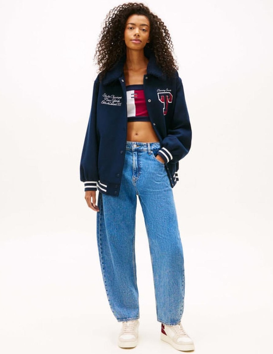 Jeans regular barrel media cintura para mujer 3