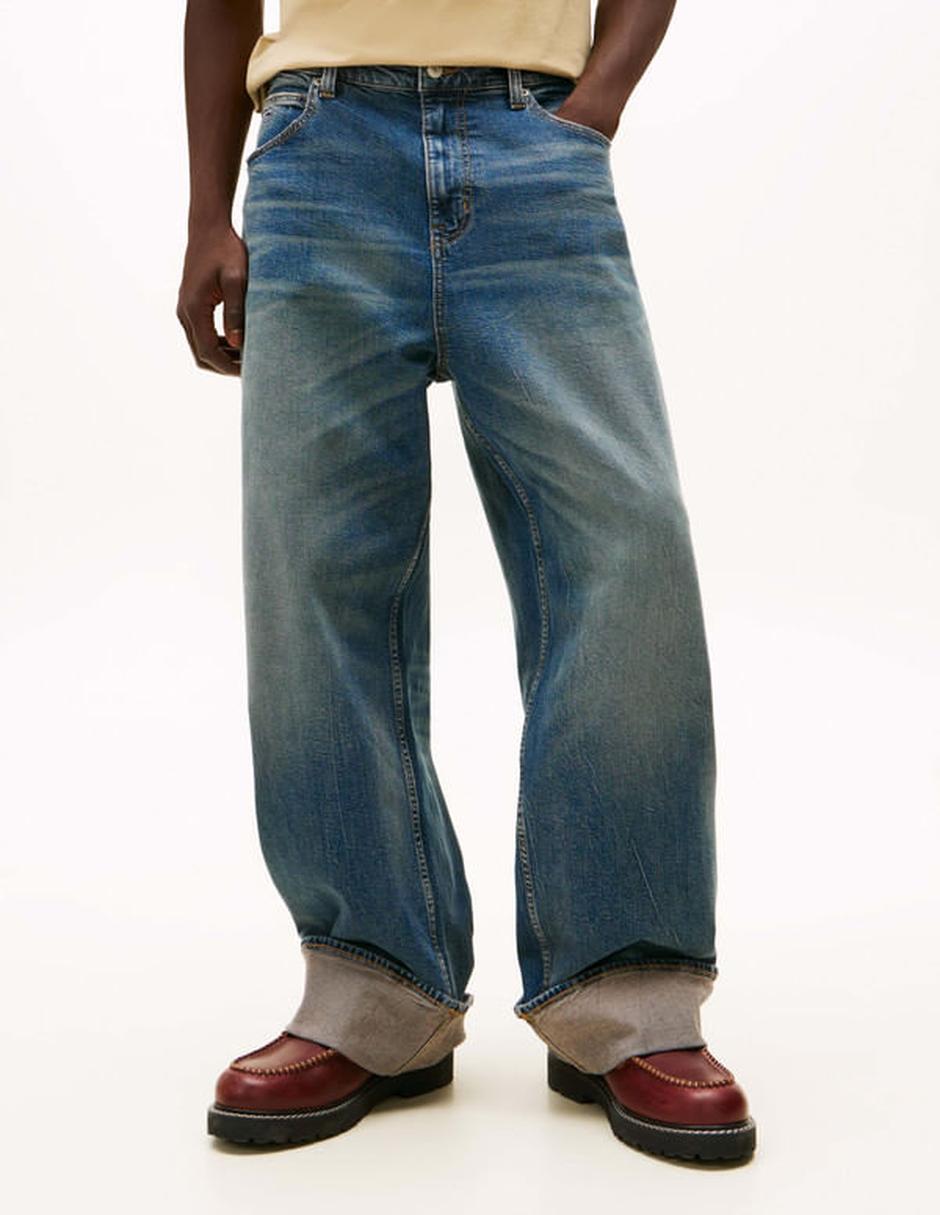 Jeans amplio lavado desgastado para hombre