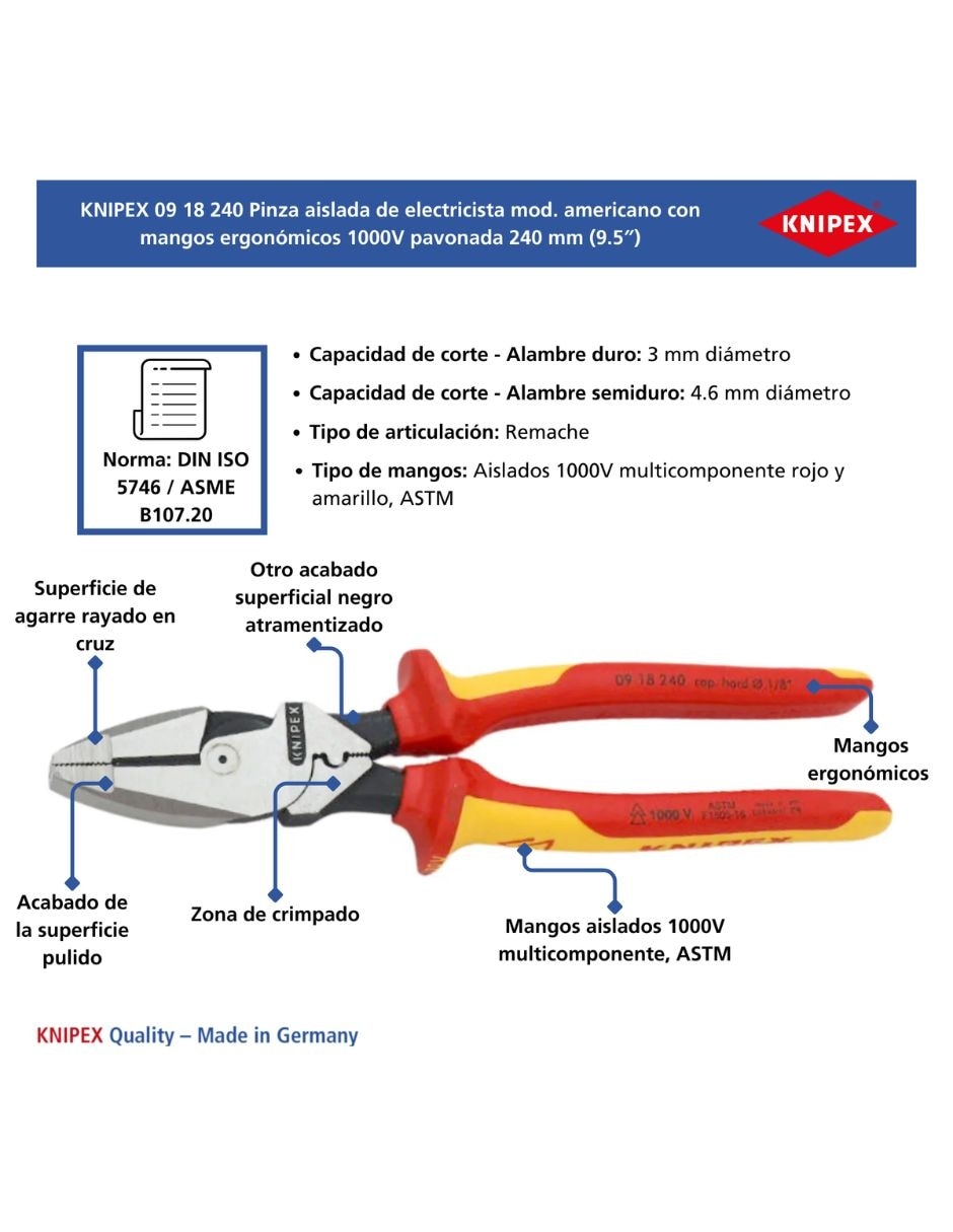 Pinza de electricista Knipex modelo americano