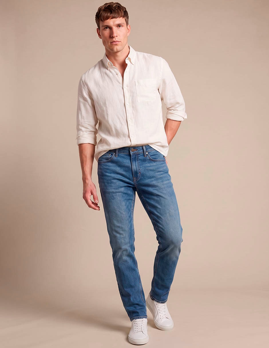 Jeans straight lavado obscuro para hombre 3