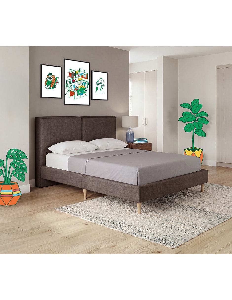Base para cama armable Queen Luma Tela Lino de madera pino 6