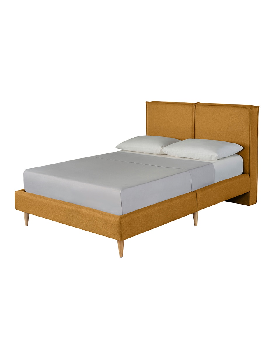 Base para cama armable Queen Luma Tela Lino de madera pino