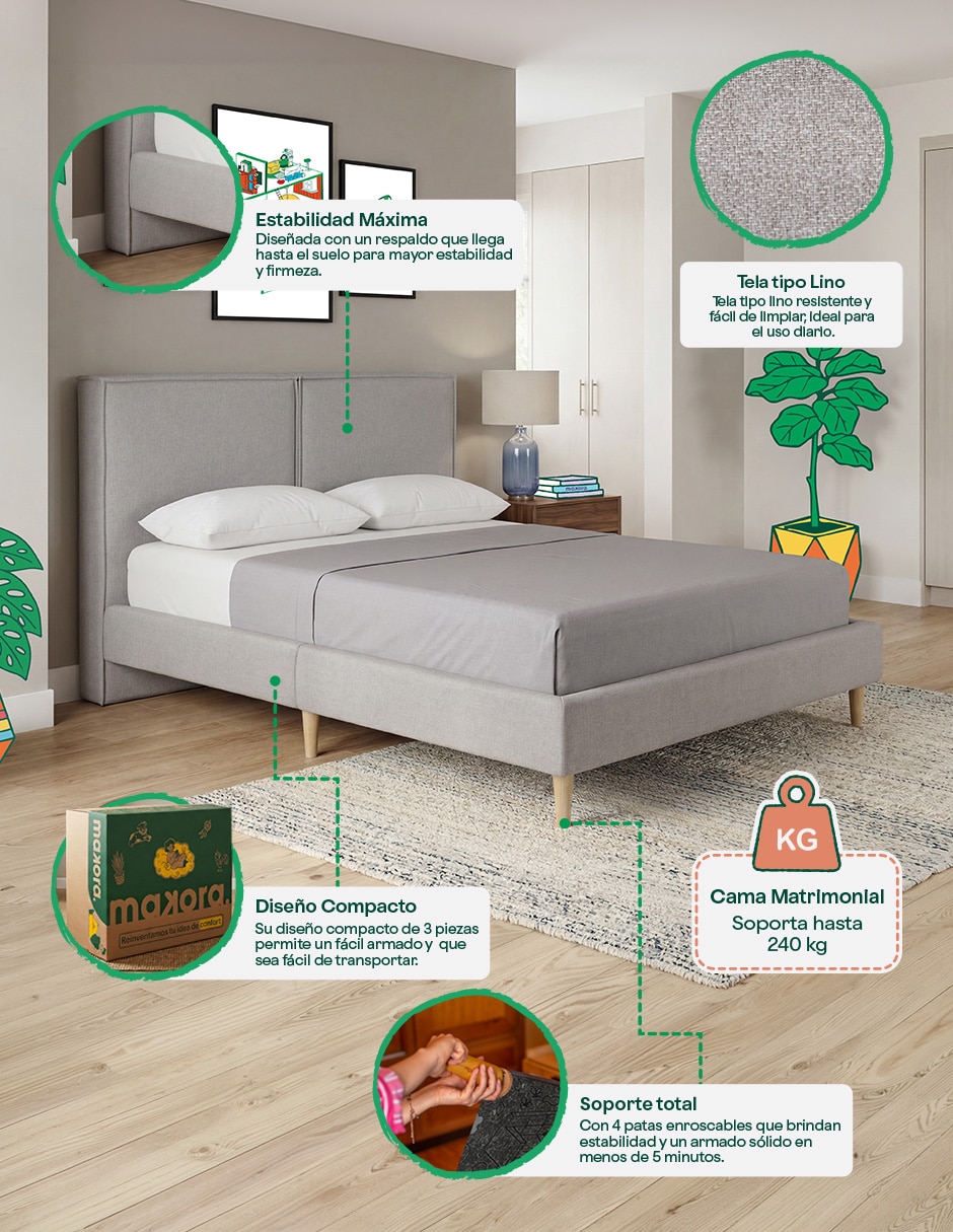 Base para cama armable matrimonial Luma Lino de madera pino 7