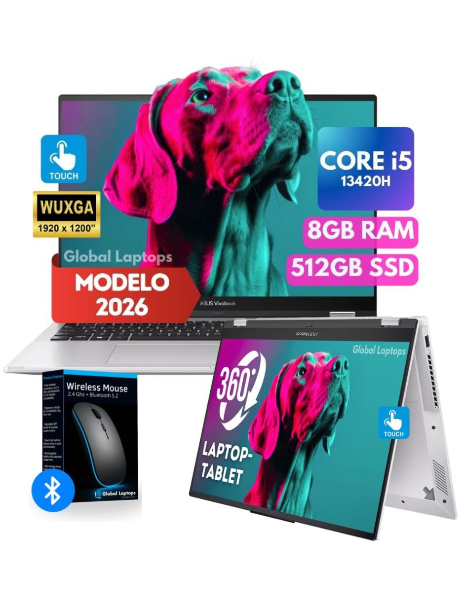 Laptop 2 en 1 pantalla táctil Asus 16 pulgadas Wuxga intel core i5 intel iris xe 8 Gb ram 512 gb ssd