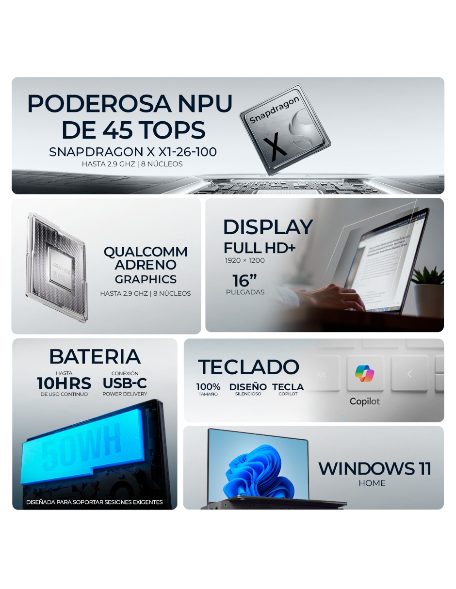 Laptop Asus X1607QA-IS56 16 pulgadas WUXGA Snapdragon X 16 GB RAM 1 TB SSD