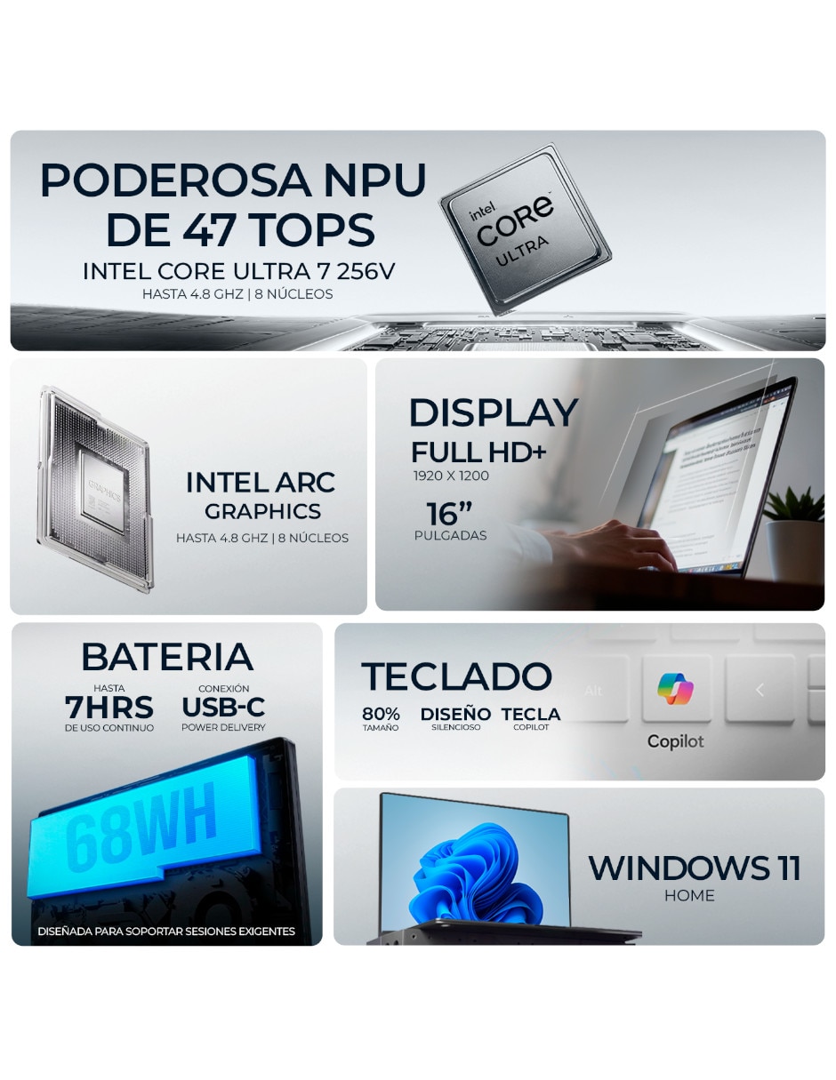 Laptop touch HP 16-as0023dx 16 pulgadas 2K Intel core ultra 7 16 GB RAM 1 TB SSD
