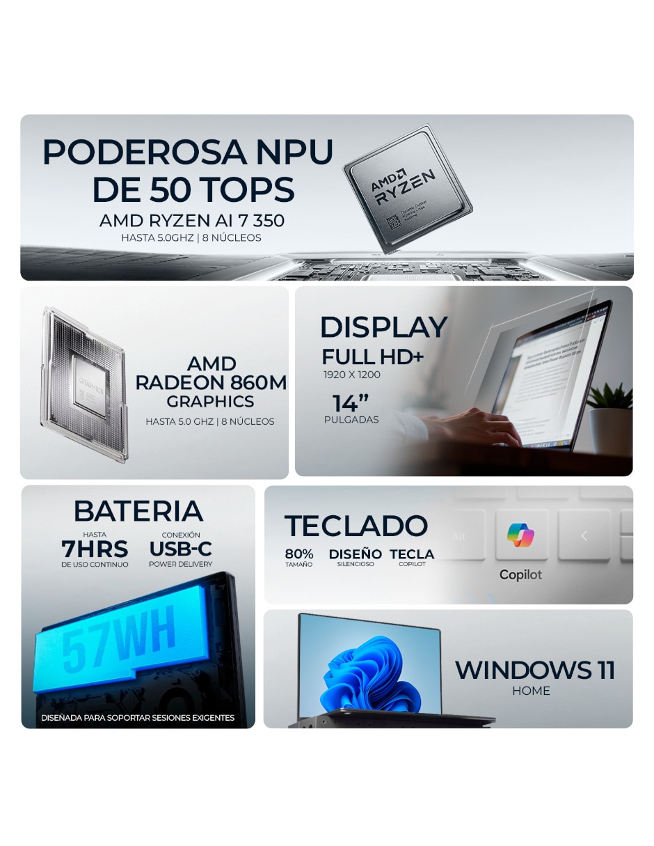 Laptop 2 en 1 touch 83KT001YUS 14 pulgadas WUXGA AMD Ryzen AI 7 350 16 GB RAM 1 TB SSD 3