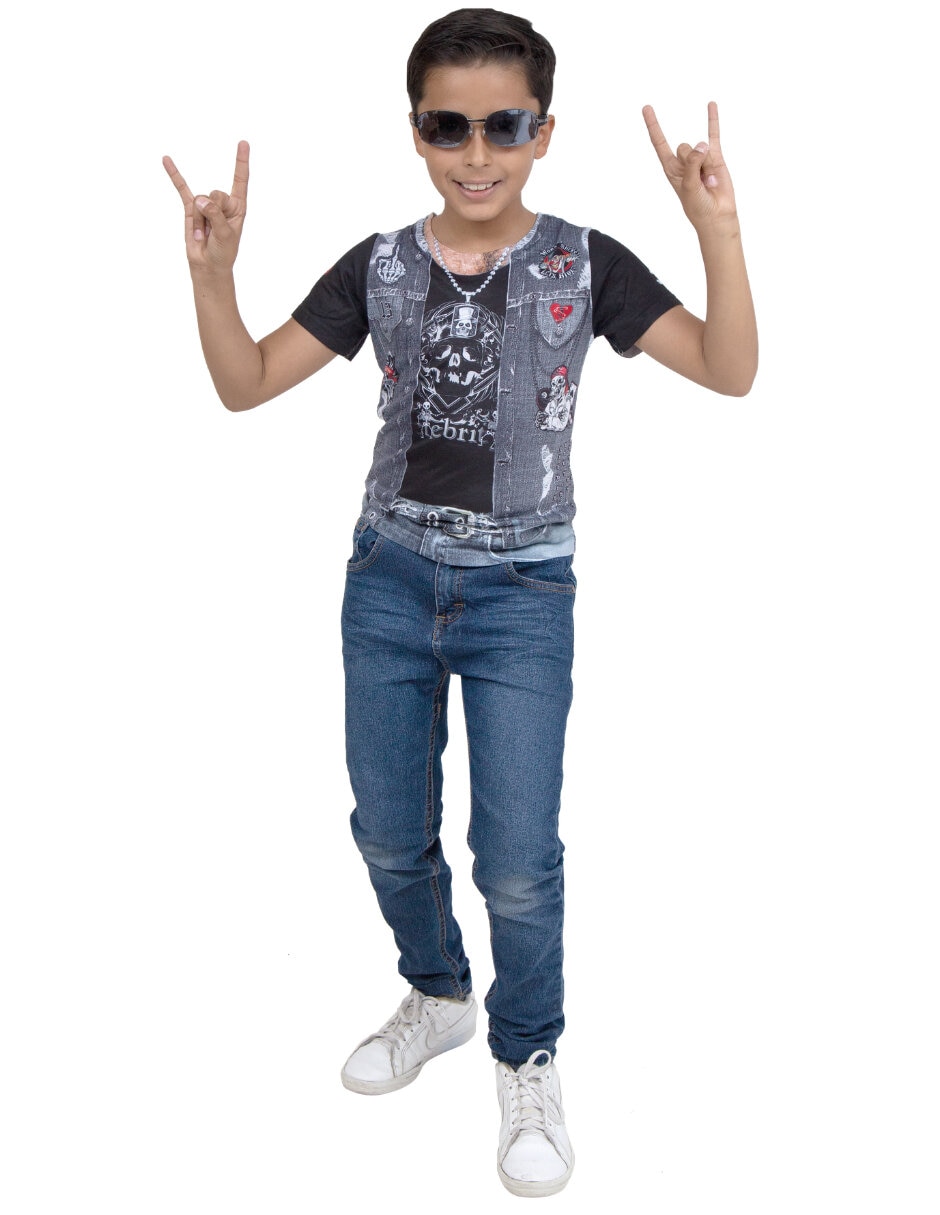 Disfraz Ghoulish Productions playera de Rockstar para niño