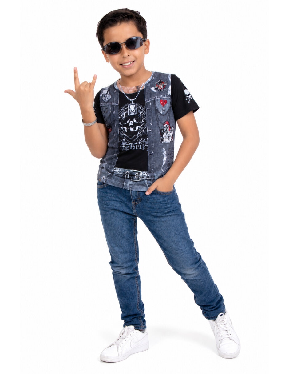 Disfraz Ghoulish Productions playera de Rockstar para niño