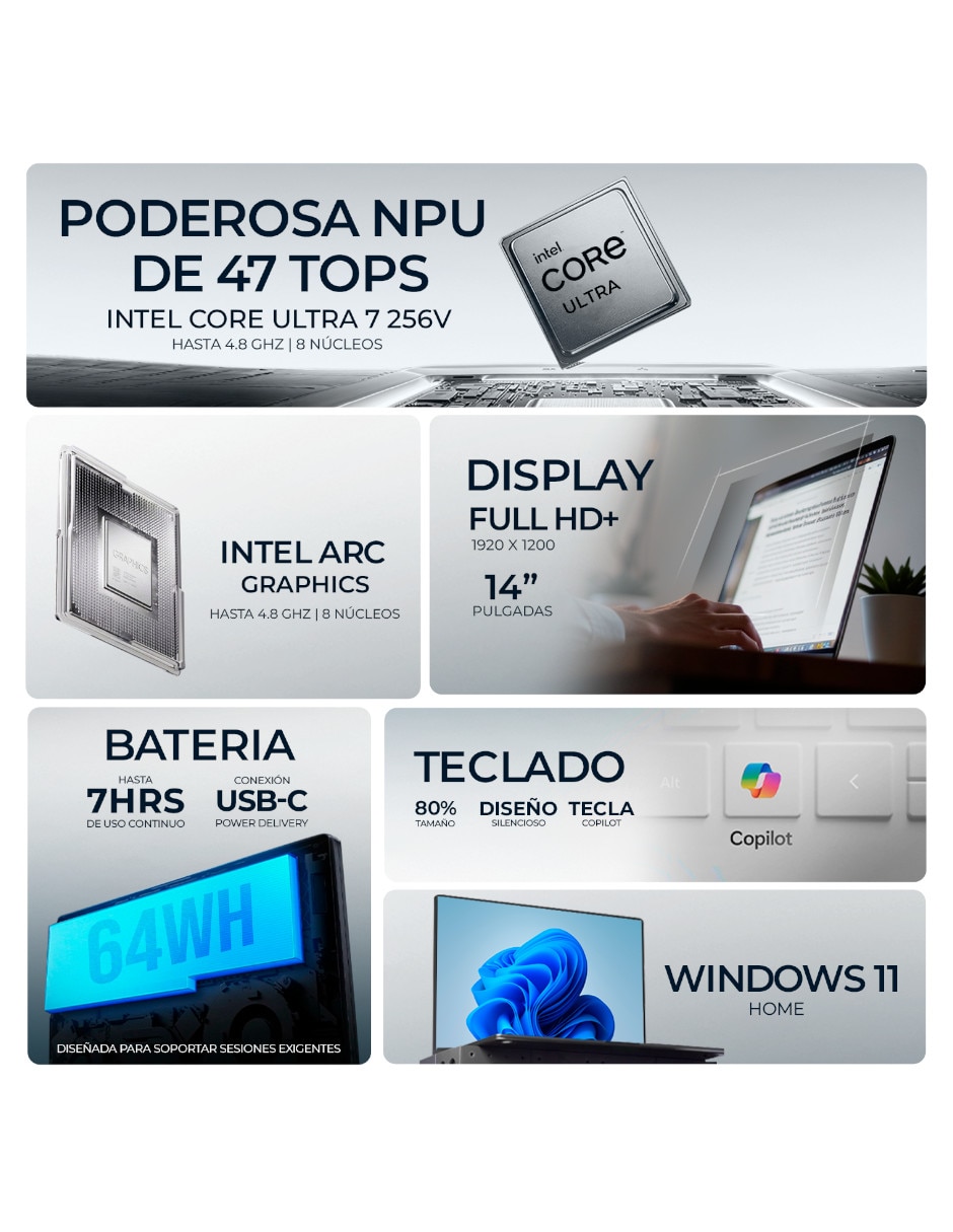 Laptop touch Dell LDB04250-7137BLU-PUS 14 pulgadas WUXGA Intel core ultra 7 integradas 16 GB RAM 1 TB SSD