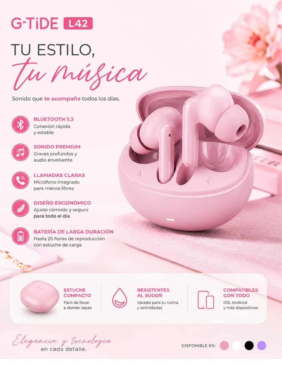 Kit smartwatch Xiaomi Xiaomi smart band 9 active rosa con audífonos G-tide l42 rosa unisex