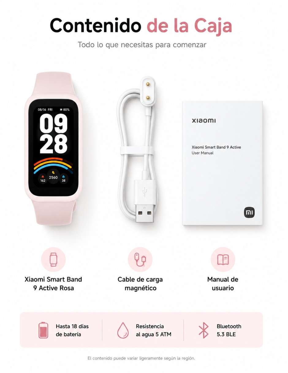 Kit smartwatch Xiaomi Xiaomi smart band 9 active rosa con audífonos G-tide l42 rosa unisex