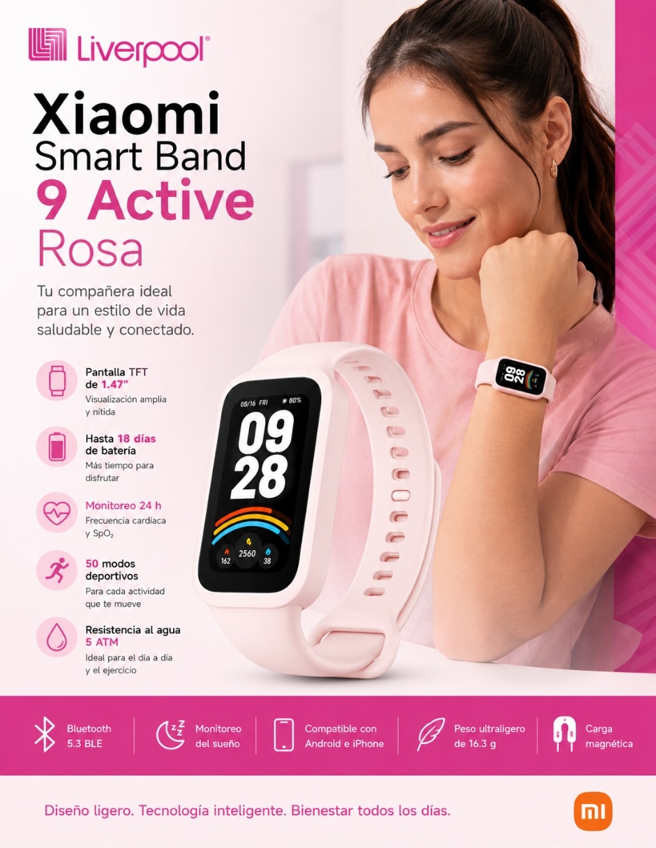 Kit smartwatch Xiaomi Xiaomi smart band 9 active rosa con audífonos G-tide l42 rosa unisex