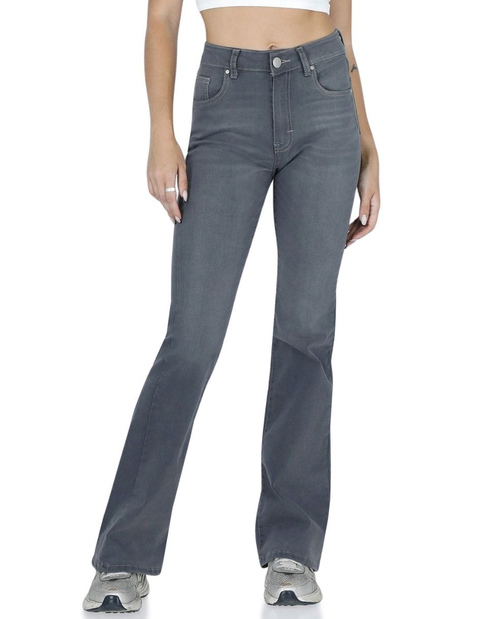 Jeans regular acampanado cintura alta para mujer
