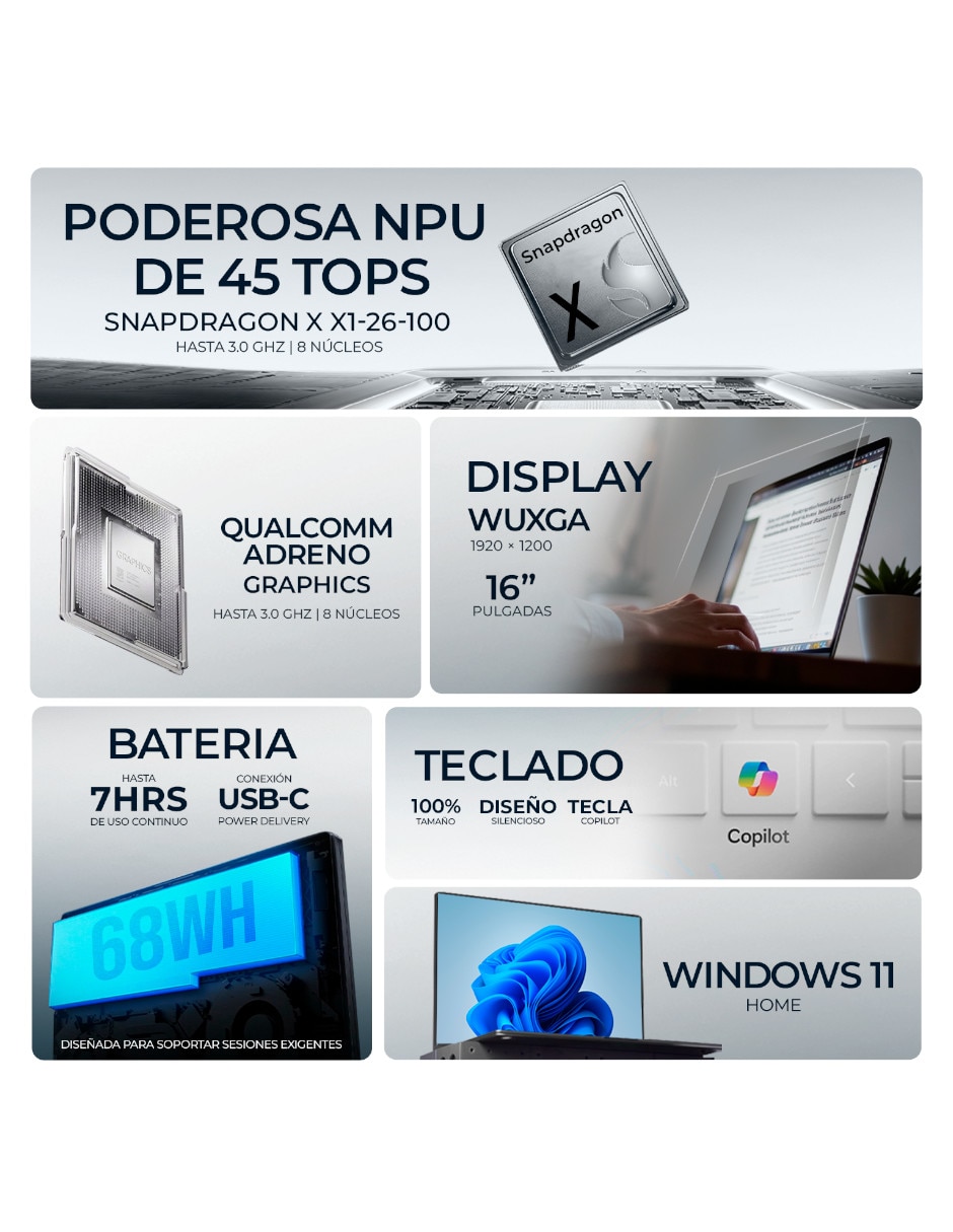 Laptop 16-bz0010wm 16 pulgadas WUXGA Snapdragon X Integradas 16 GB RAM 512 GB SSD 4