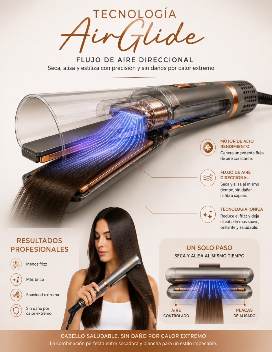 Plancha para cabello con aire Rucci Air Glide Hd134 placas de cerámica - iones