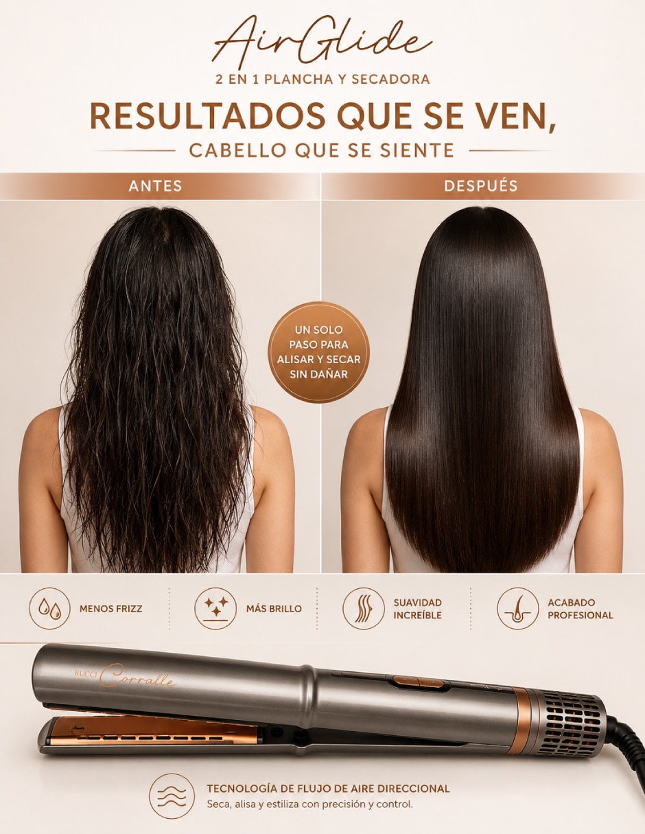 Plancha para cabello con aire Rucci Air Glide Hd134 placas de cerámica - iones